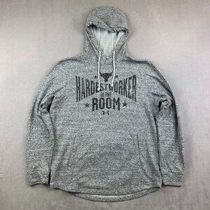 Under Armour Project Rock Mens Sweater Medium Gray Hoodie Hardest Worker In Room